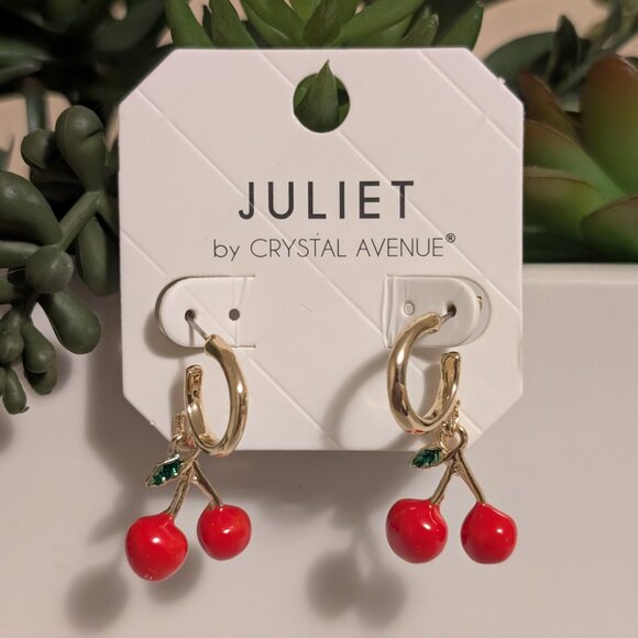 Cherry Earrings, Enamel and Gold, New! - Picture 1 of 3